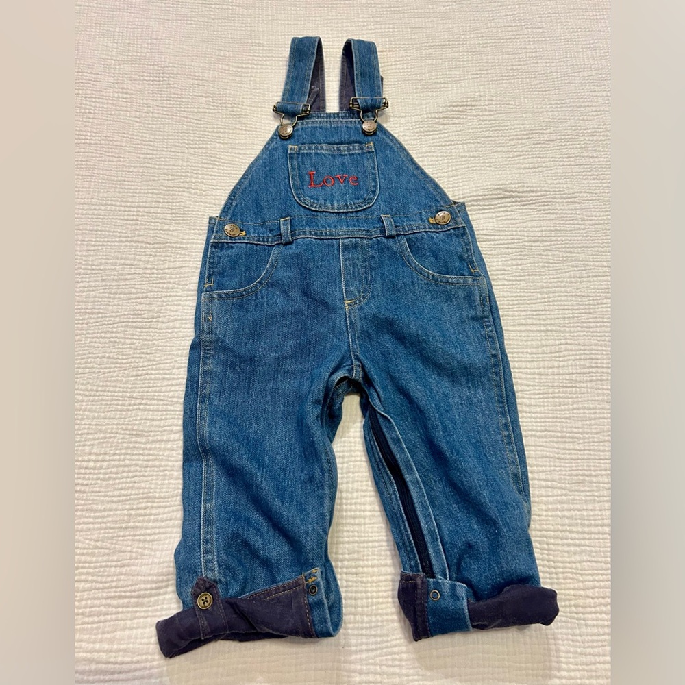 Dotty Dungarees Blue Denim Love Heart Overalls Sz 12-18 Months